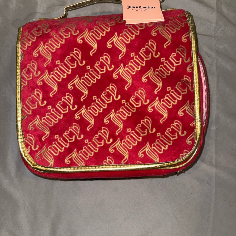 Juicy Couture Red Velour Travel Cosmetic Bag NWT